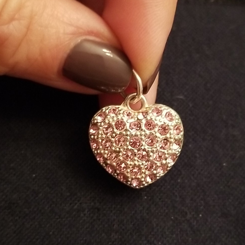 Pink studded sterling silver heart pendant